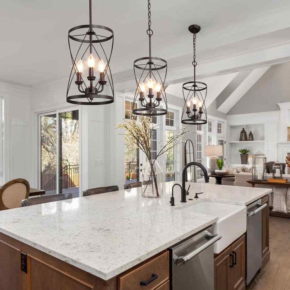 LNC Farmhouse Chandelier Bronze Industrial 3-Light Drum Candlestick Chandelier