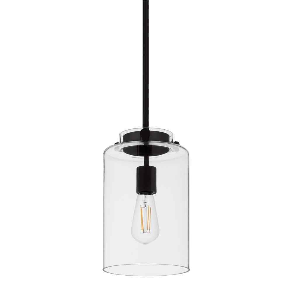 Hampton Bay Mullins 6.75 in. 1-Light Coal Mini Pendant Hanging Light