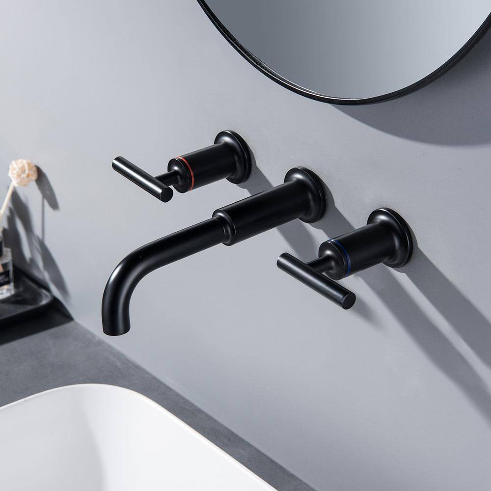 matrix decor Two-Handle Wall Mounted Bathroom Faucet in Matte Black