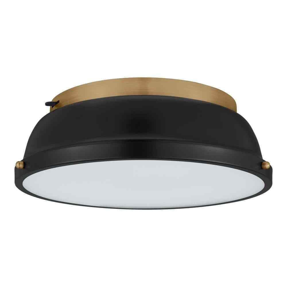 Hampton Bay Taspen 14 in. Black and Antique Brass LED Flush Mount Ceiling Light