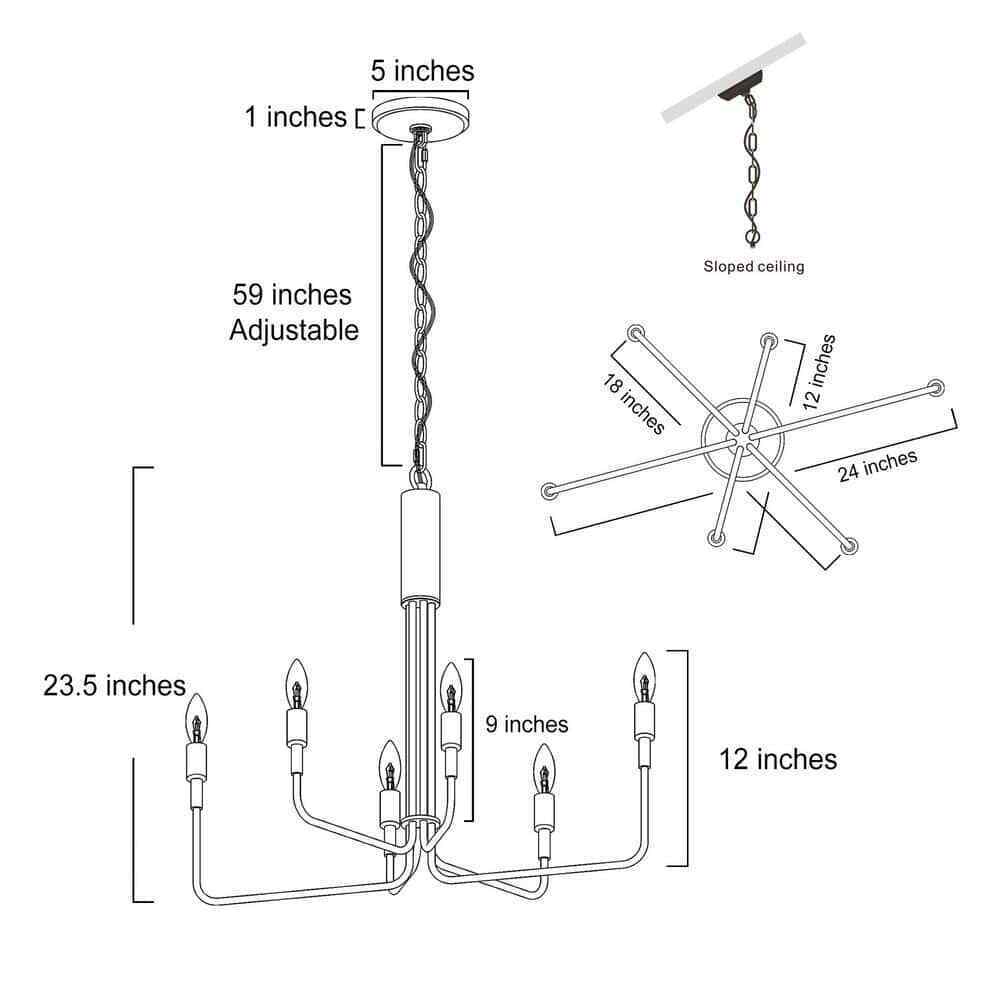 LALUZ Modern Black Candlestick Oblong Farmhouse Irregular Pendant, 6 Light