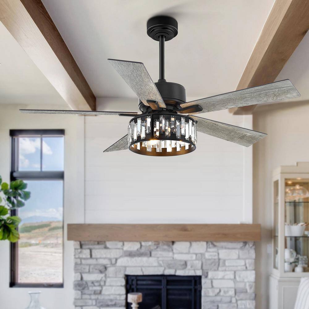 Breezary Gentry 52 in. Black Ceiling Fan w/ Crystal Light Kit and Remote Control