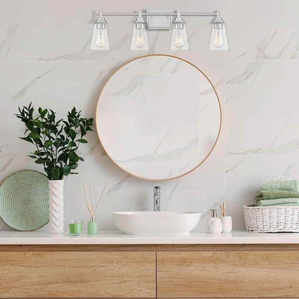 Hampton Bay 31 in. Wakefield 4-Light Brushed Nickel Vanity Light w/ Clear Glass