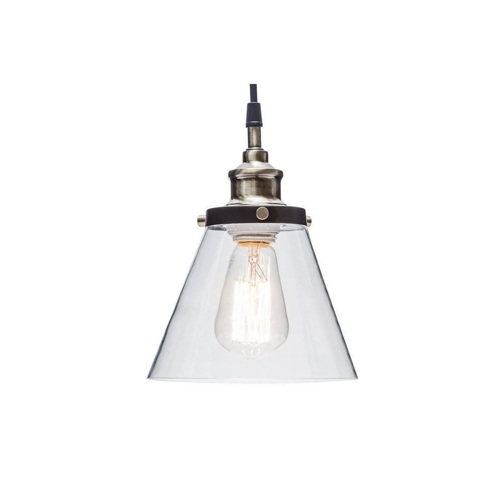 Globe Electric Jackson 1-Light Antique Brass + Bronze Pendant With Fabric Cord