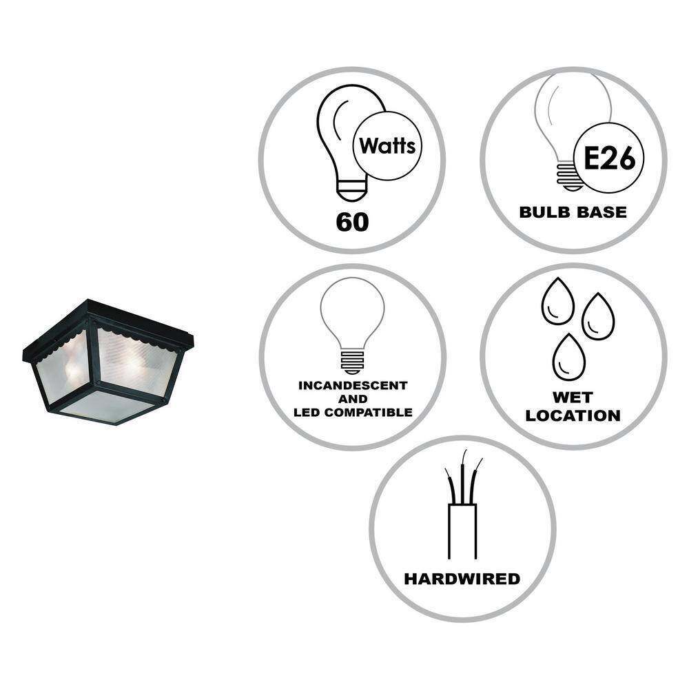 Bel Air Lighting Samantha 1-Light Black Outdoor Flush Mount Ceiling Fixture