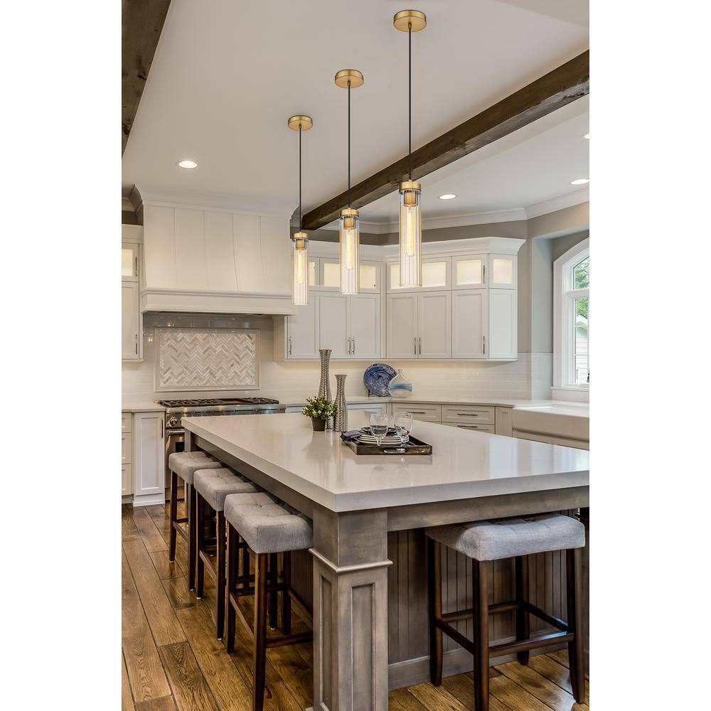 Beau 1-Light Rubbed Brass Pendant Light with Glass Shade 740P-RB