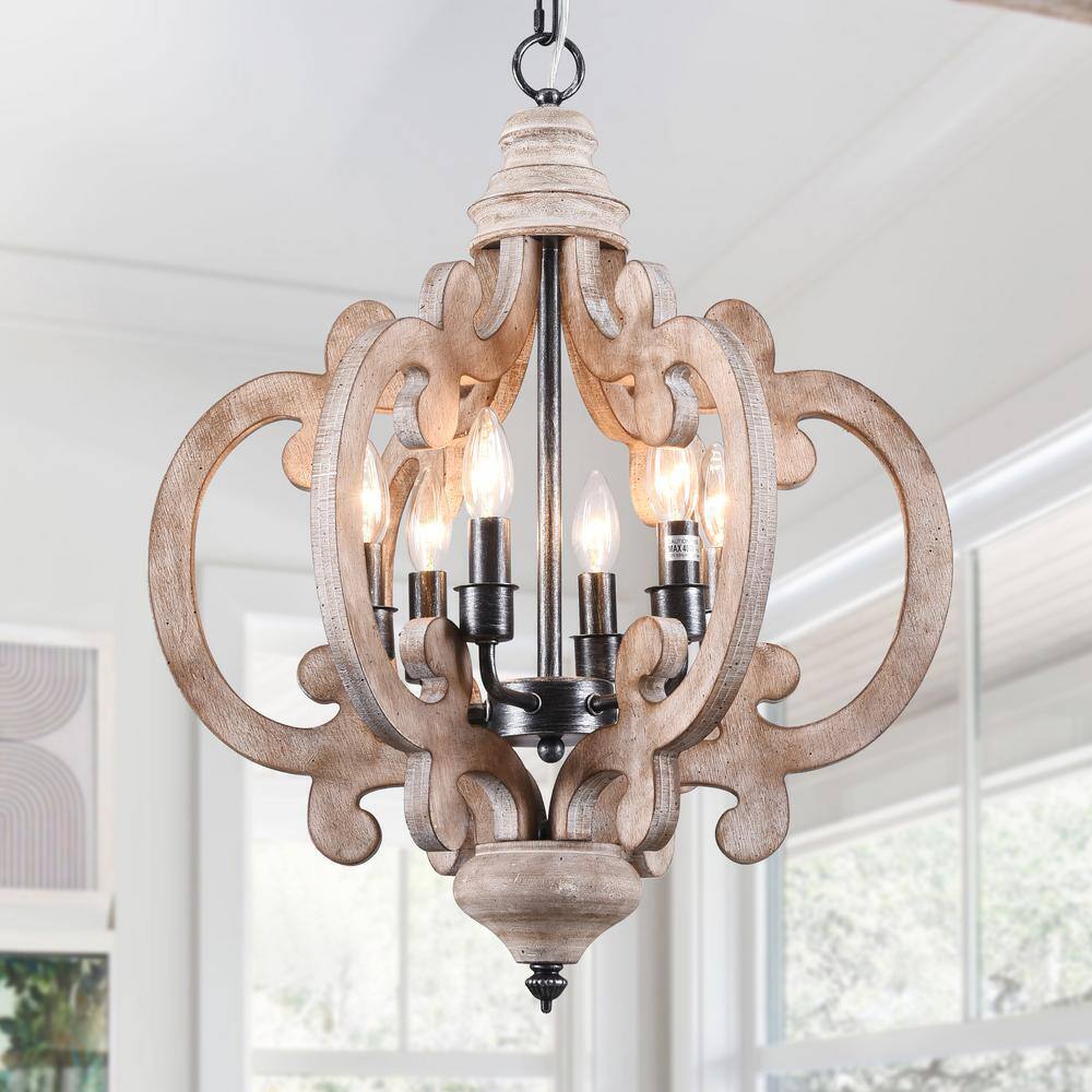 Bella Depot 6-Light Weathered Wood Cottage Chic Crown Chandelier