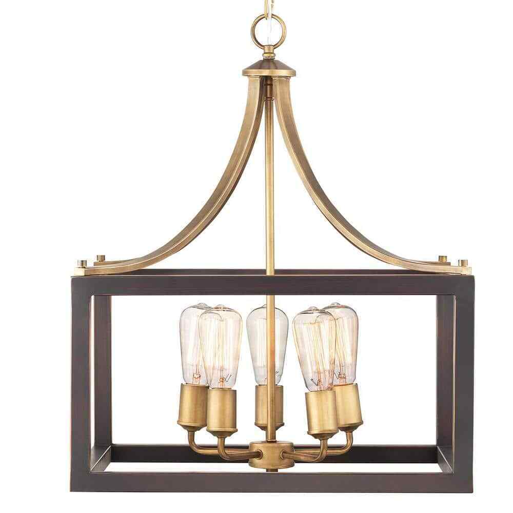 Hampton Bay Boswell Quarter 20 in. 5-Light Gold Farmhouse Square Chandelier