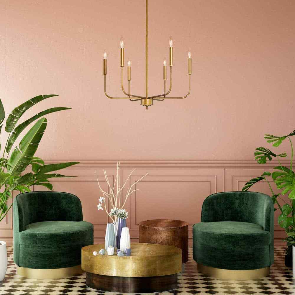 Uolfin Modern Dark Gold Linear Chandelier, 6-Light Candlestick Pendant Light