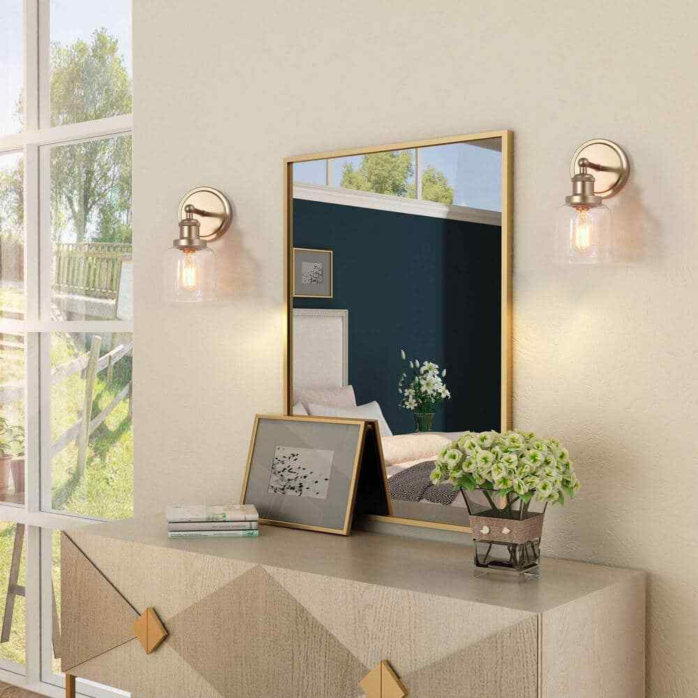 Uolfin Modern Gold 1-Light Bell Bathroom Vanity Lighting with Clear Glass Shade