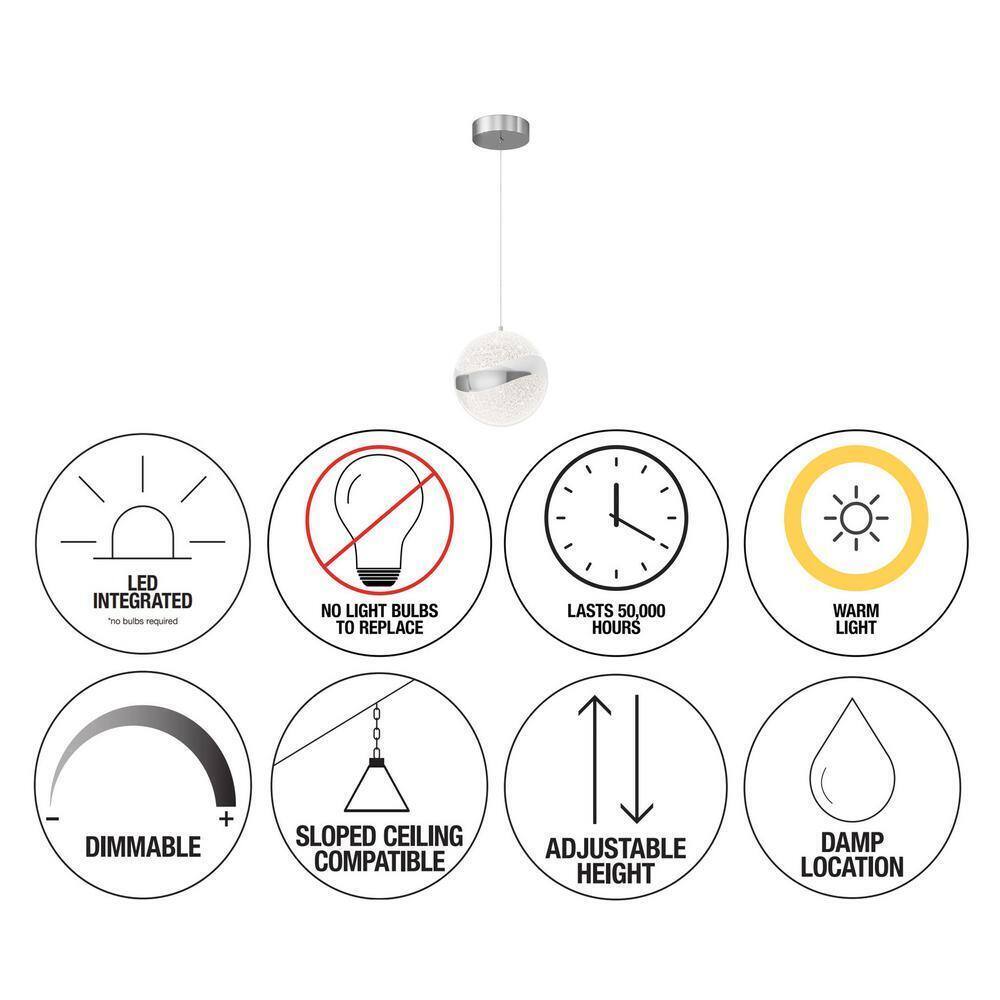 Artika Wavey Ball 20-Watt LED Chrome Modern Hanging Mini Pendant Light Fixture