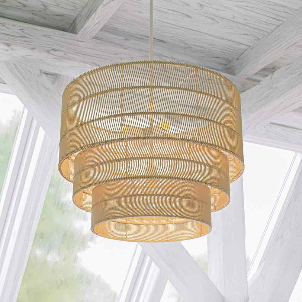 Hampton Bay Sessions 5-Light Brown Tiered Rattan Pendant