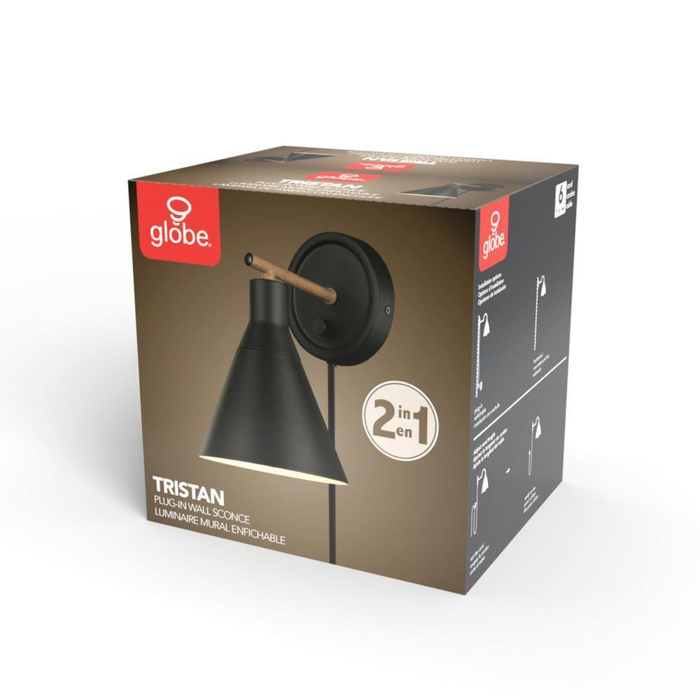 Globe Electric Tristan 4.8 in. Matte Black Plug-In or Hardwire Sconce
