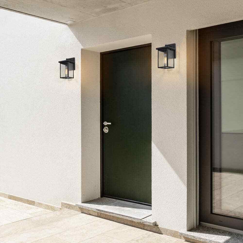 LNC Matte Black Modern Outdoor Wall Lantern Sconce with Clear Seeded Glass Shade