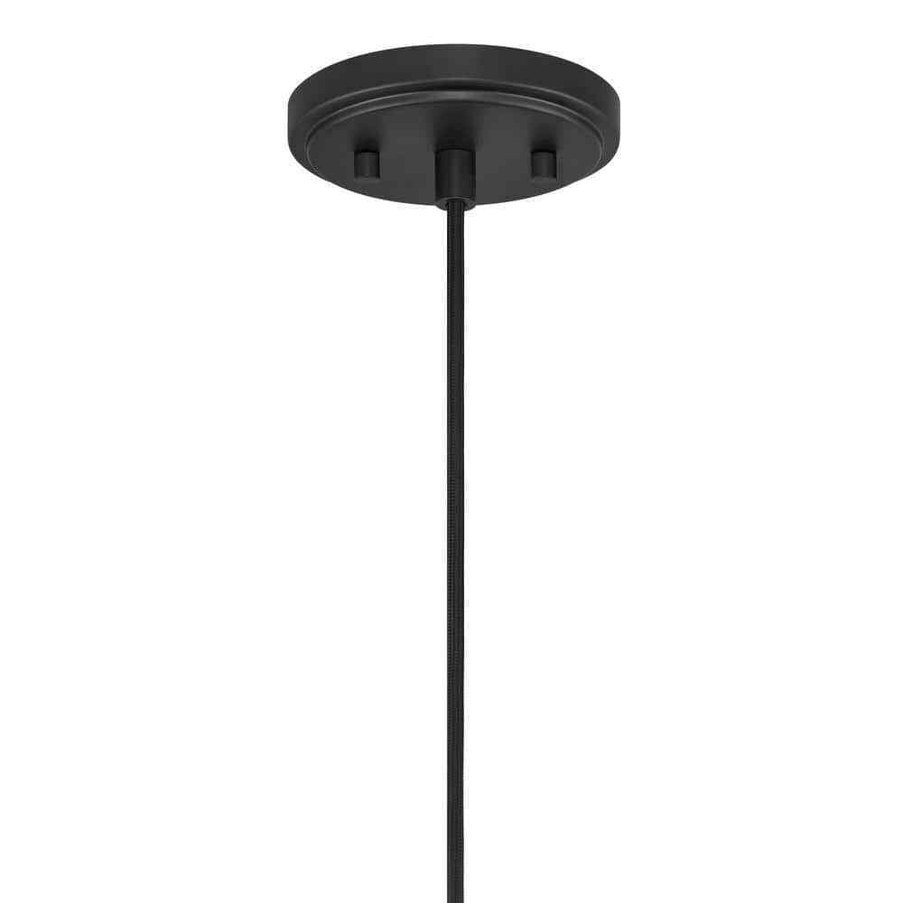 Hampton Bay Highler 1-Light Matte Black Pendant with Matte Black Rattan Shade