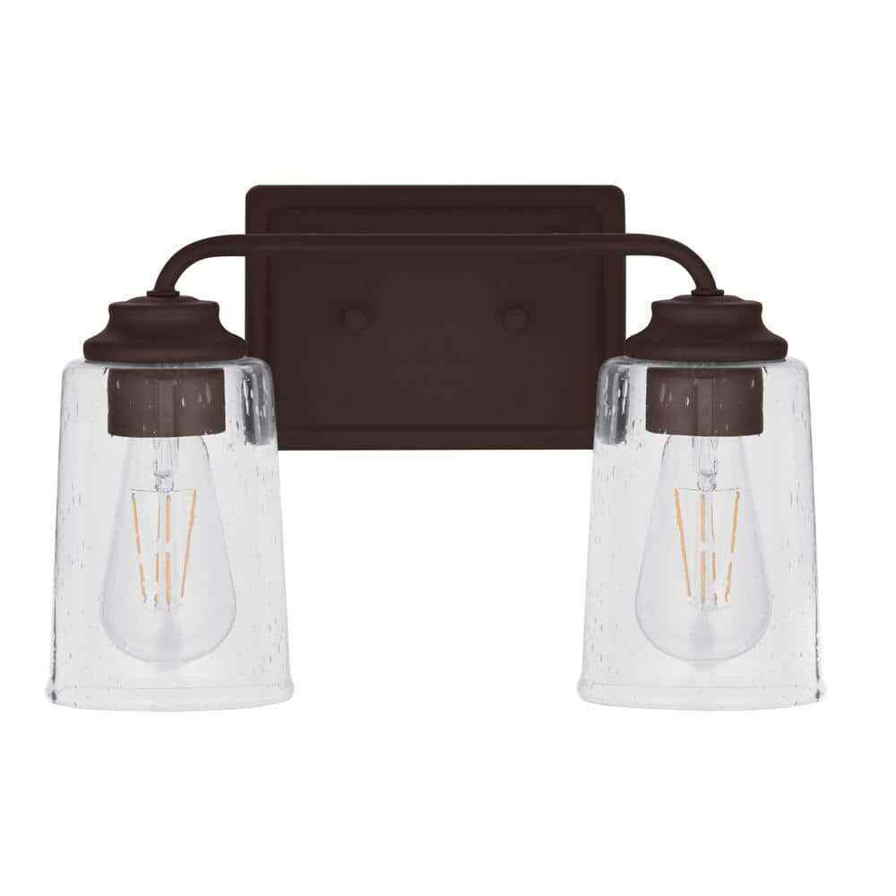 Hampton Bay Evangeline 13-5/8 in. 2-Light Modern Bronze Bathroom Vanity Light