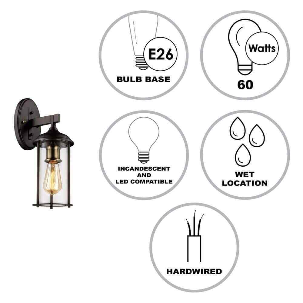 Bel Air Lighting Blues 15.5 in Rubbed Bronze and Antique Gold Outdoor Wall Light