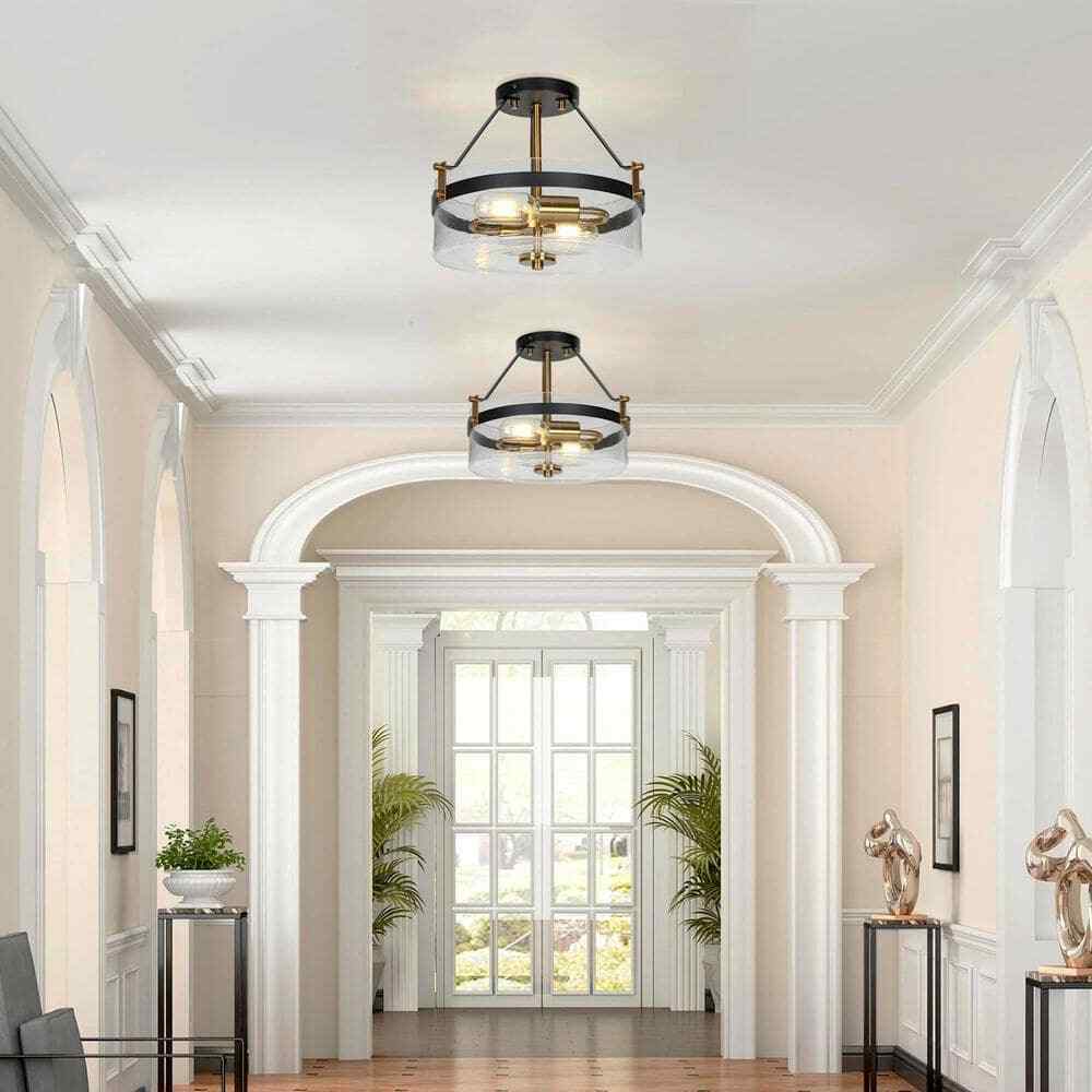 Uolfin Modern Farmhouse Black Semi-Flush Mount 12.5 in. 2-Light Ceiling Fixture