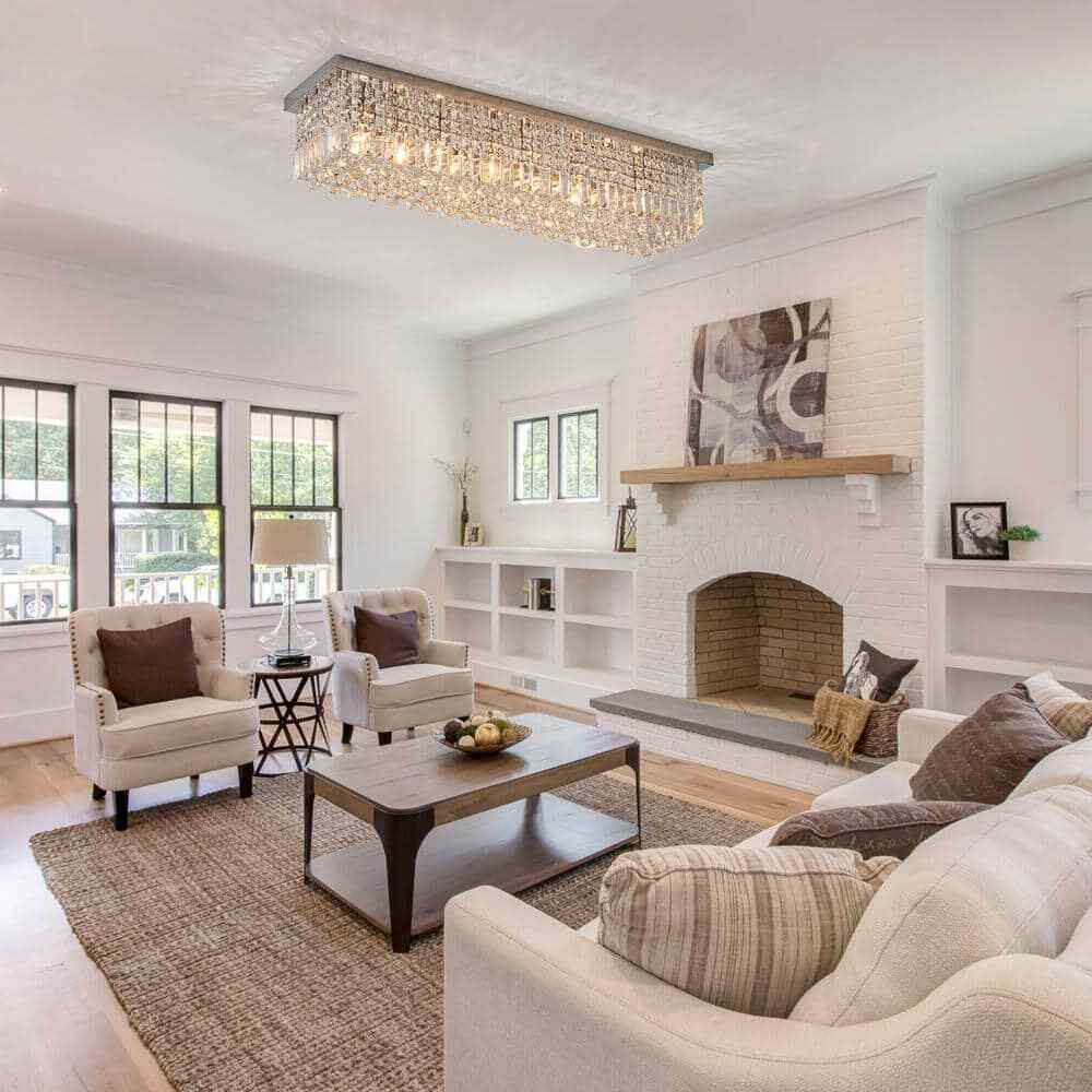 SILJOY 40 in. Modern 8-Light Rectangle Crystal Chandelier Ceiling Light Fixture