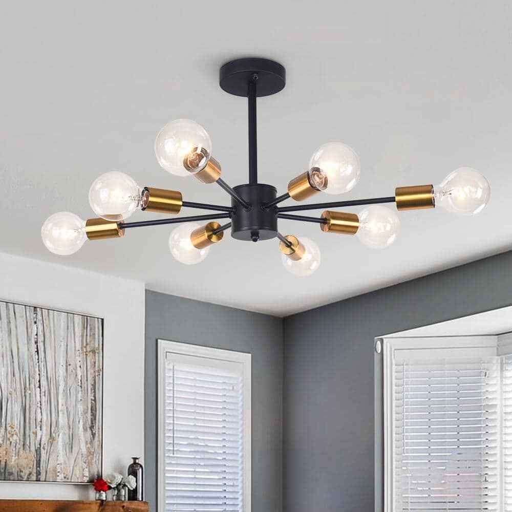 RRTYO Taraji 24.01 in. 8-Light Semi Black and Gold Semi-Flush Mount
