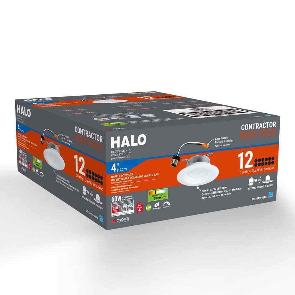 HALO LTE 4 in. LED Recessed Trim 3000K Housing Required New Construction 12-Pack