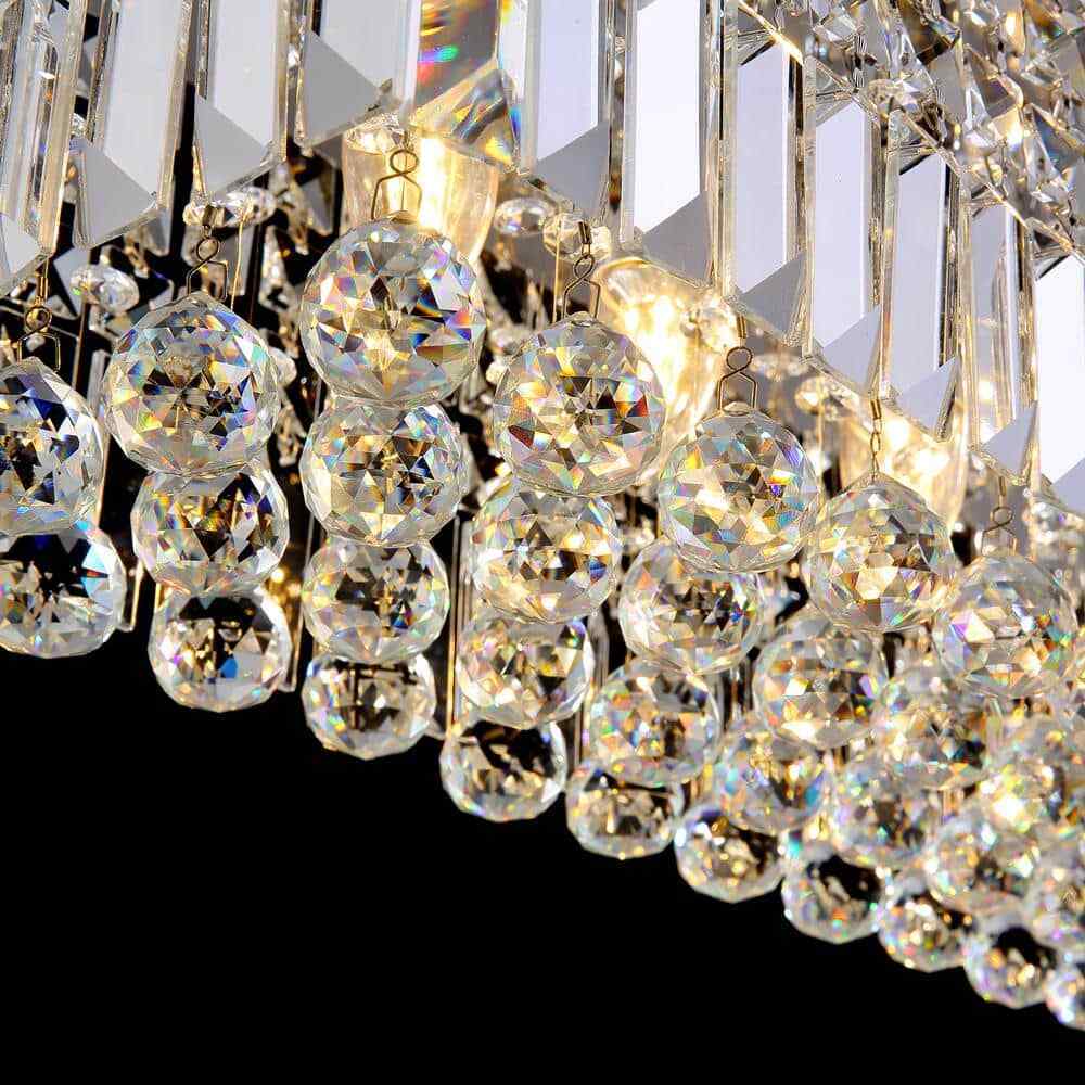 SILJOY 40 in. Modern 8-Light Rectangle Crystal Chandelier Ceiling Light Fixture