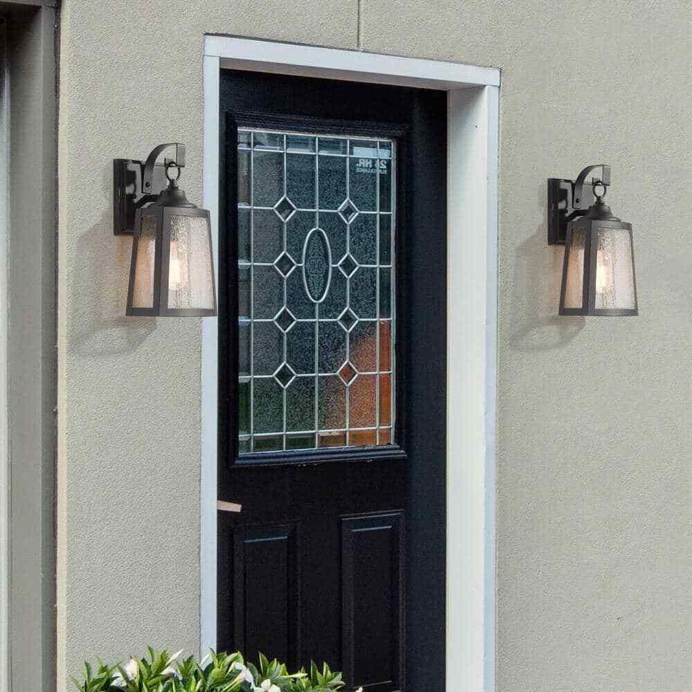 Uolfin 12 in. 1-Light Textured Black Outdoor Light Wall Sconce 1-Pack