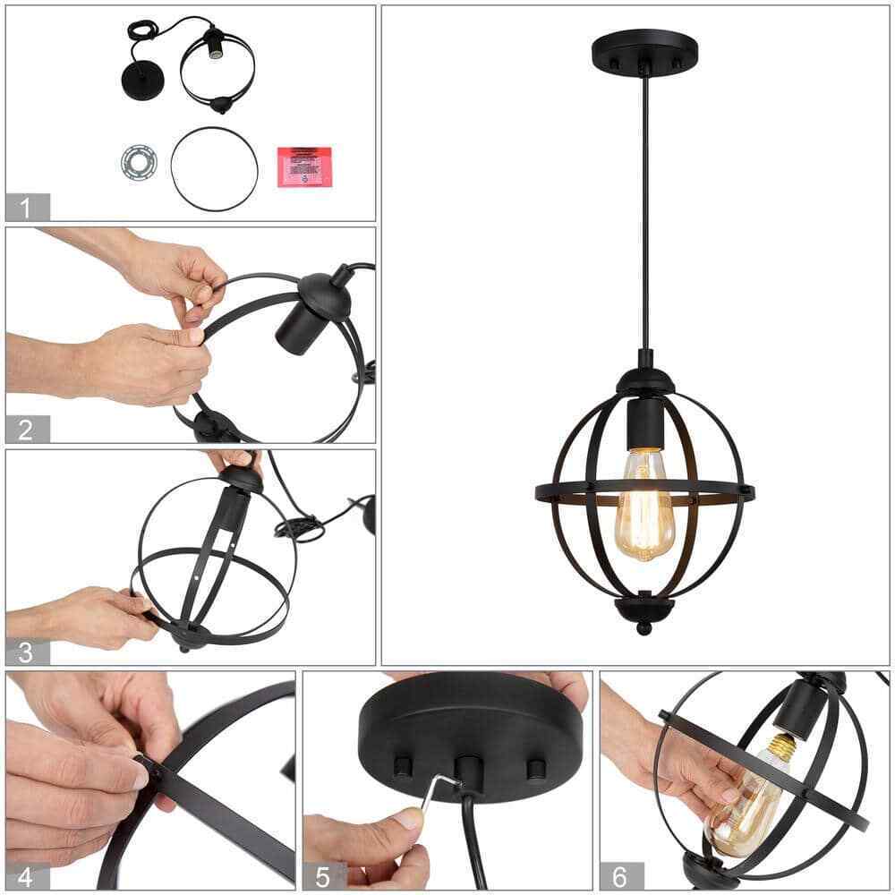 LNC Black Pendant Light Modern Globe Cage Geometric Kitchen Island Chandelier