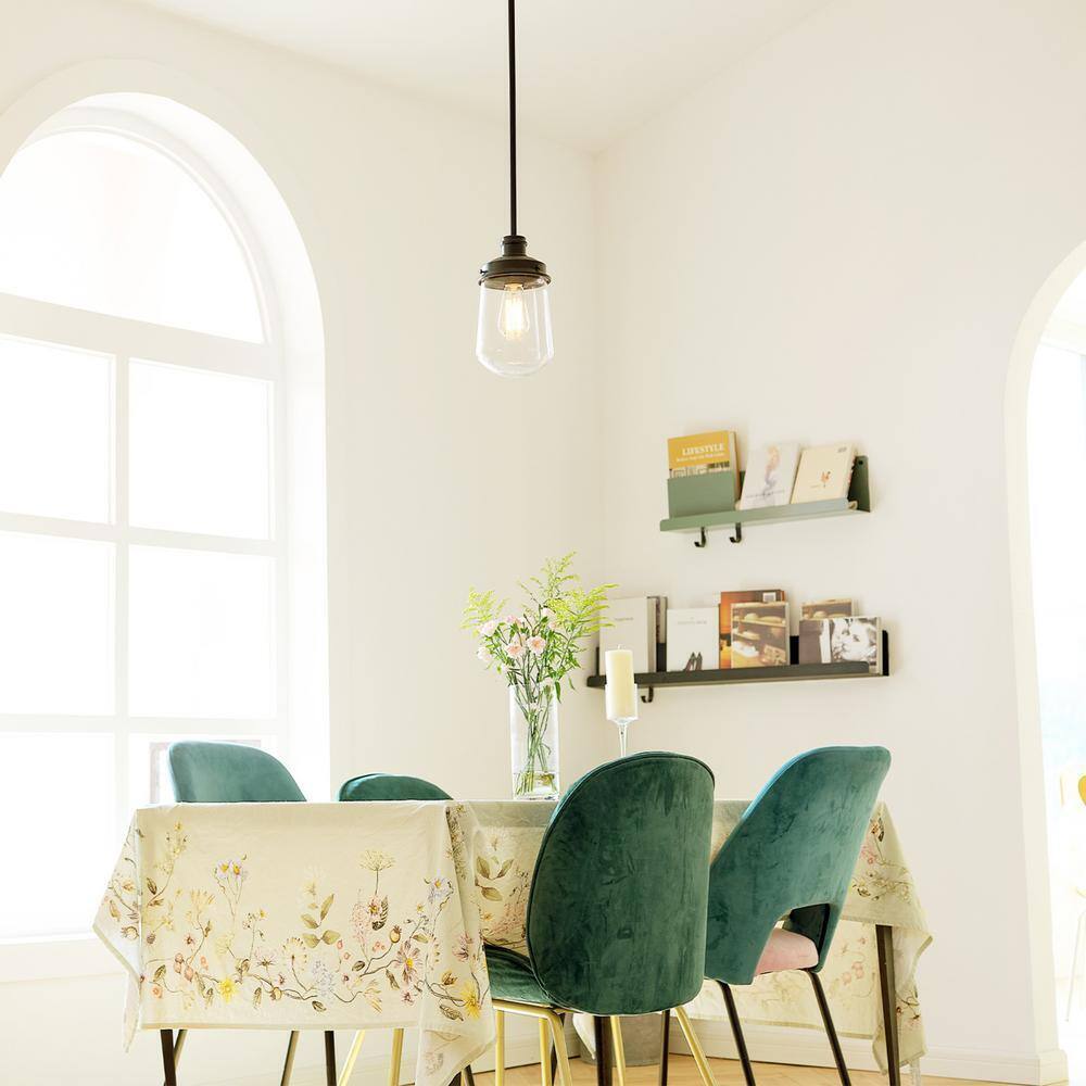Globe Electric Abraham 1-Light Matte Black Pendant Light with Clear Glass Shade