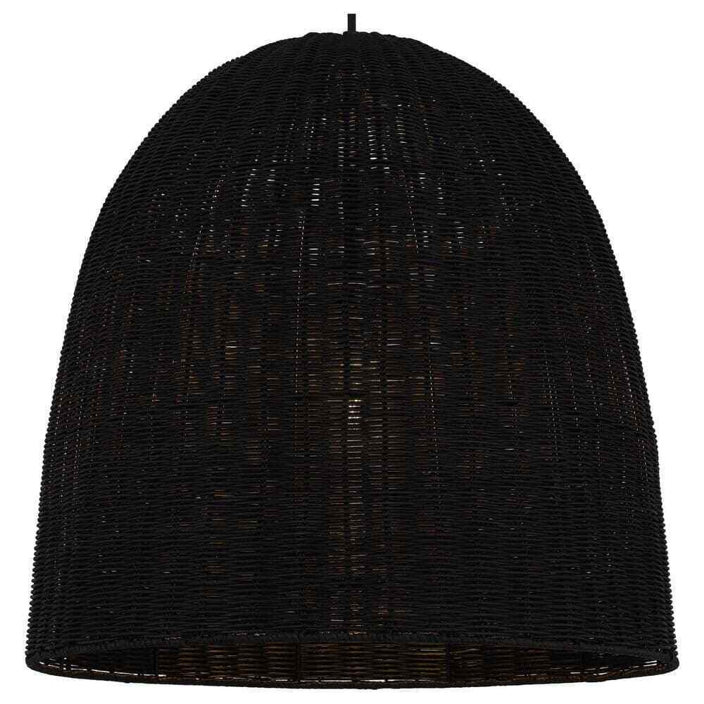 Hampton Bay Highler 1-Light Matte Black Pendant with Matte Black Rattan Shade