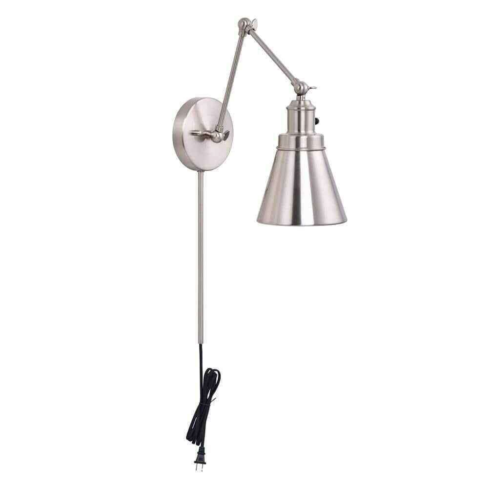 Hampton Bay 1-Light Brushed Nickel Plug-In/Hardwired Swing Arm Wall Lamp
