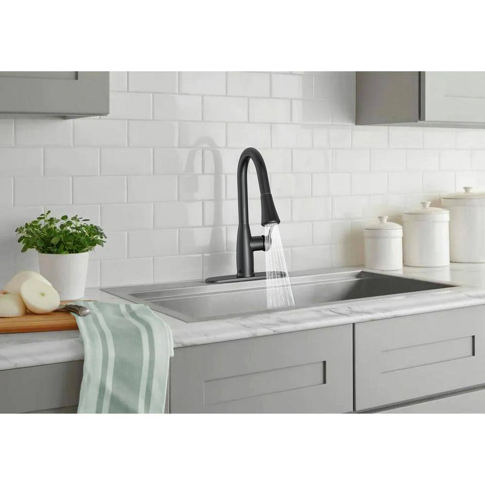 Cartway Single-Handle Pull-Down Sprayer Kitchen Faucet in Matte Black D001O