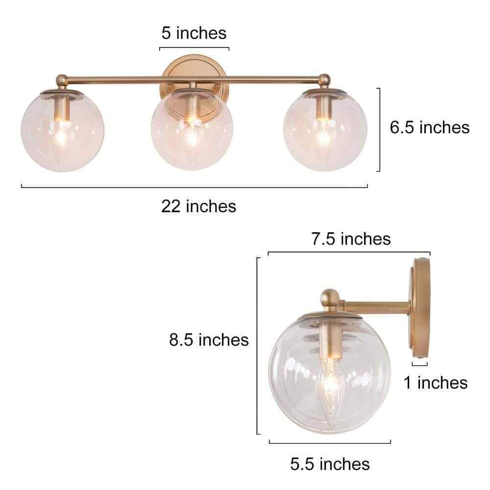Uolfin Naomi 3-Light Brass Gold Round Powder Room Wall Sconce Light