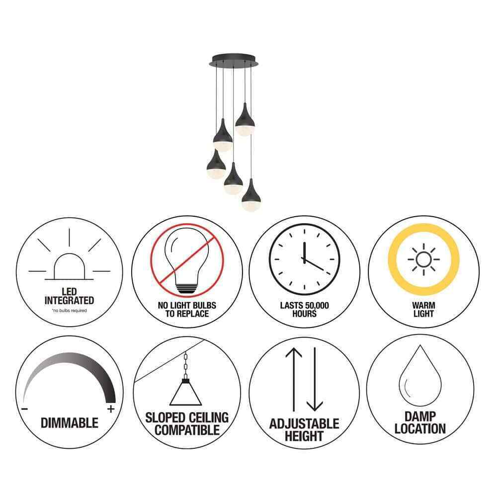 Artika Glitzer Black Modern LED Pendant Light Fixture for Dining Room or Kitchen
