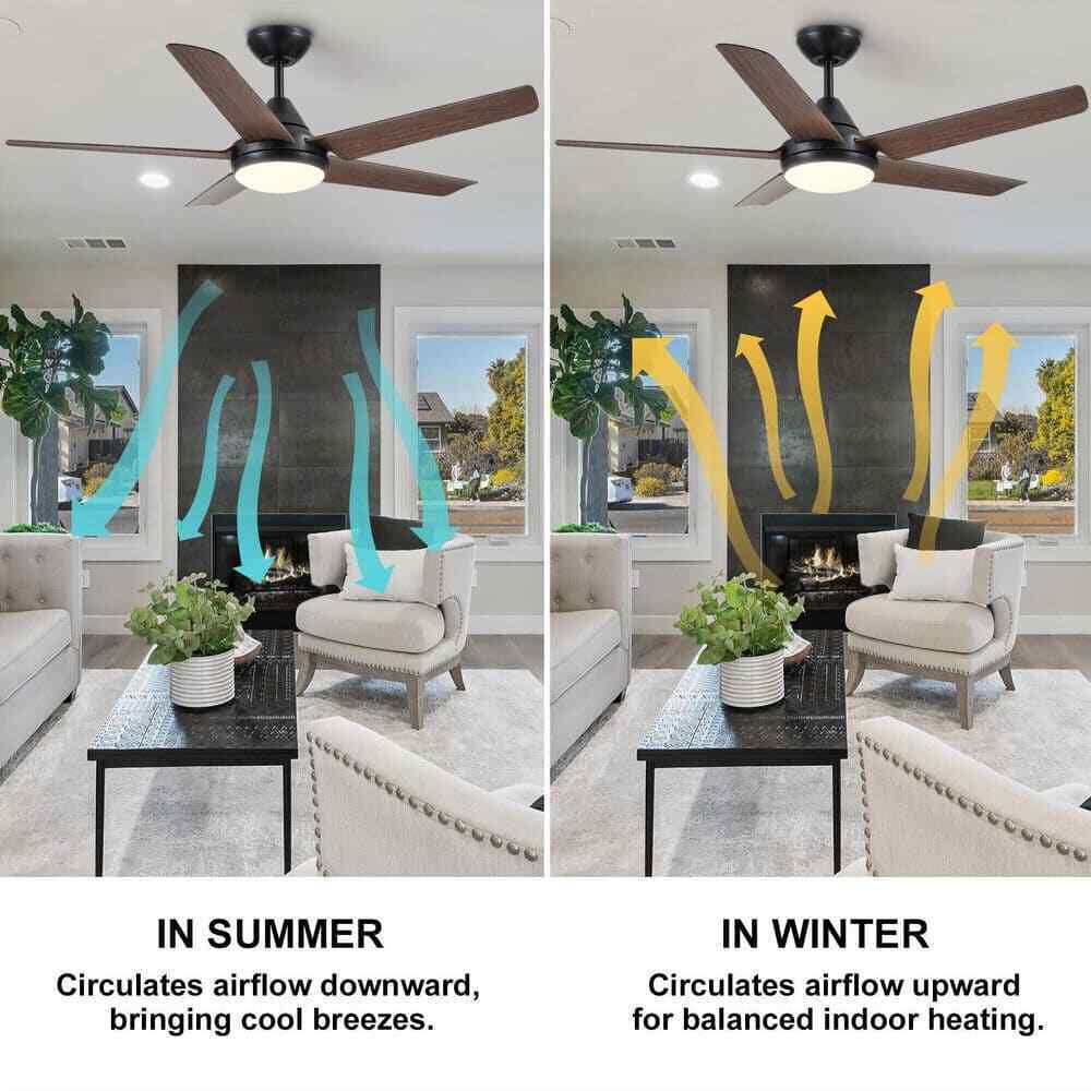 YUHAO Modern Farmhouse 48 in. Indoor Black Brown Ceiling Fan