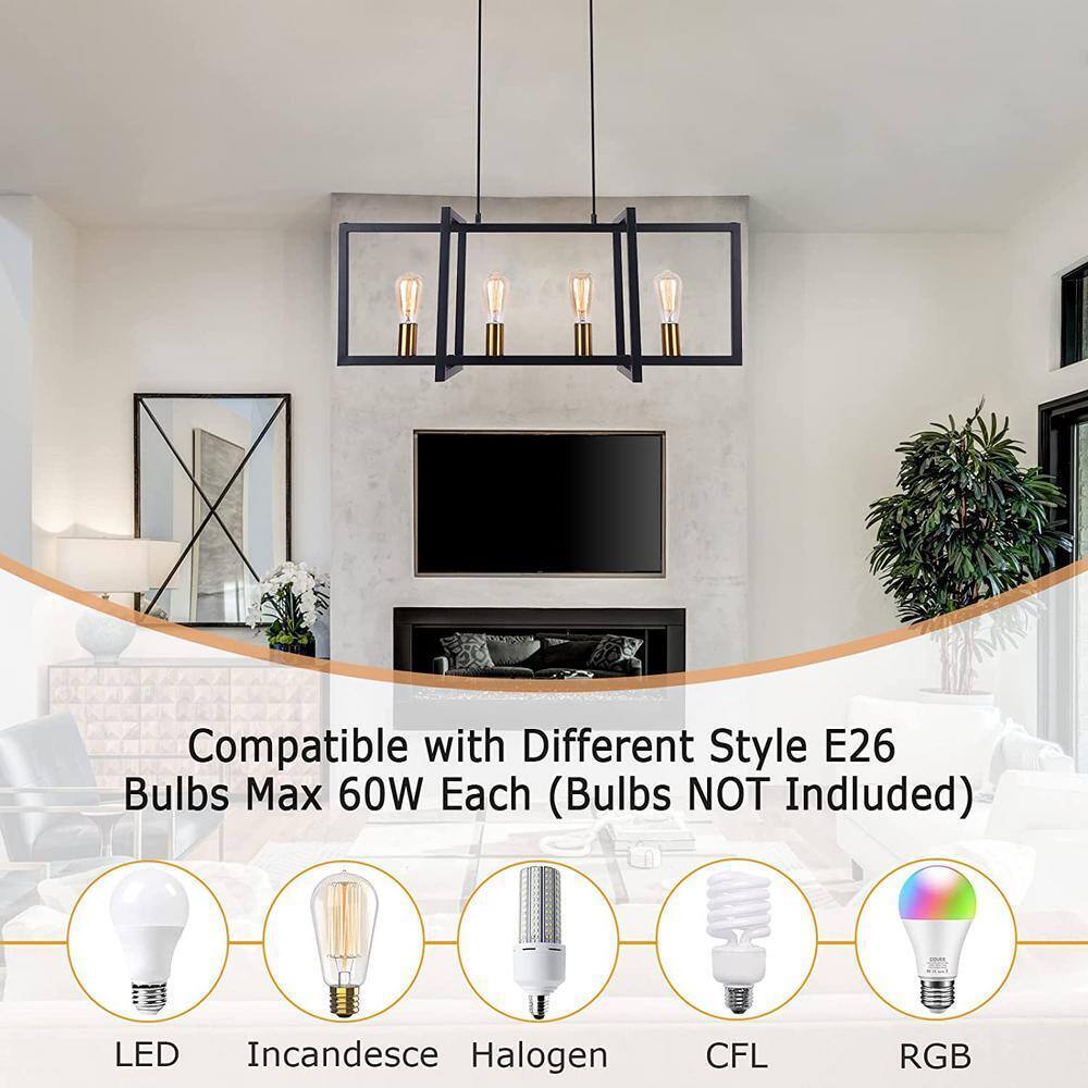 EDISLIVE Ferrill 4-Light Modern Kitchen Island Industrial Linear Chandelier