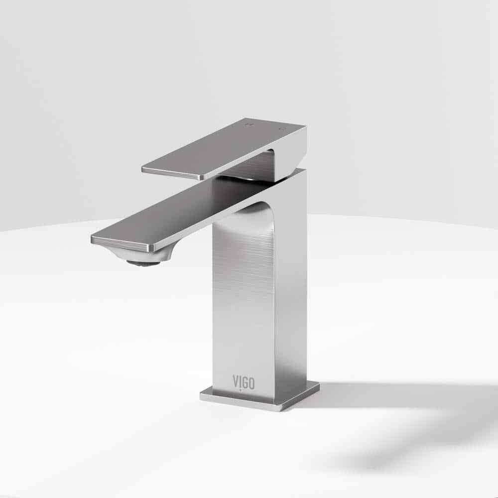 VIGO Dunn Single Handle Single-Hole Bathroom Faucet in Brushed Nickel VG01054BN