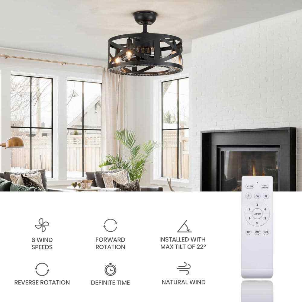 ANTOINE 17 in. Black Ceiling Fan Farmhouse Caged Ceiling Fan w/ Lights + Remote