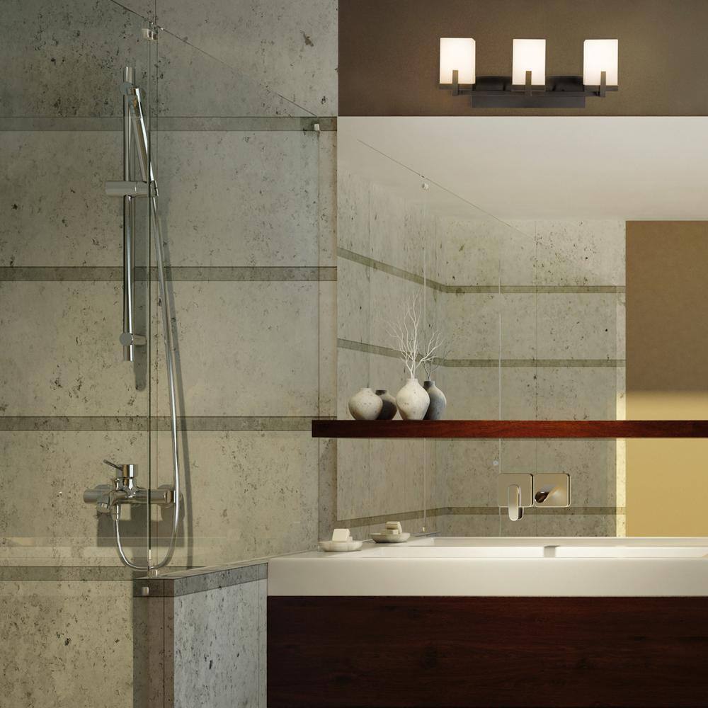 Globe Electric Helena 3-Light Dark Bronze Vanity Light w/ Frosted Glass Shades