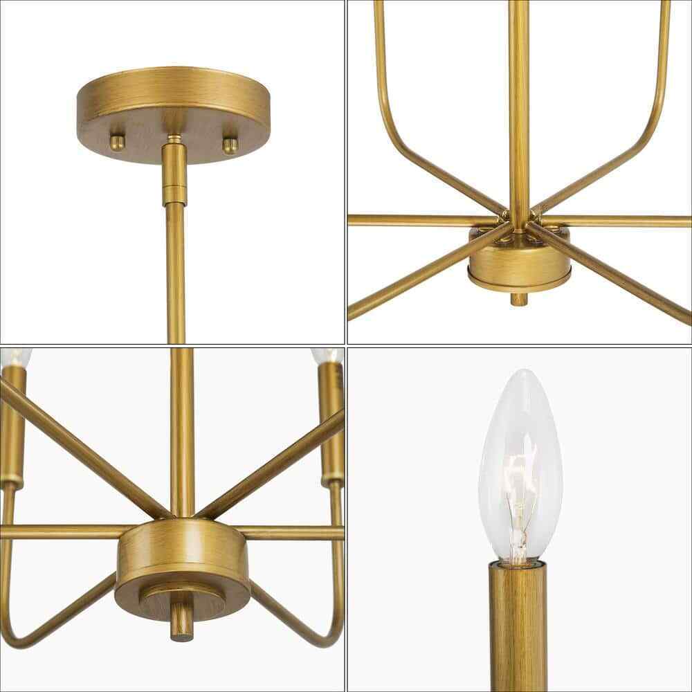Uolfin Modern Dark Gold Linear Chandelier, 6-Light Candlestick Pendant Light