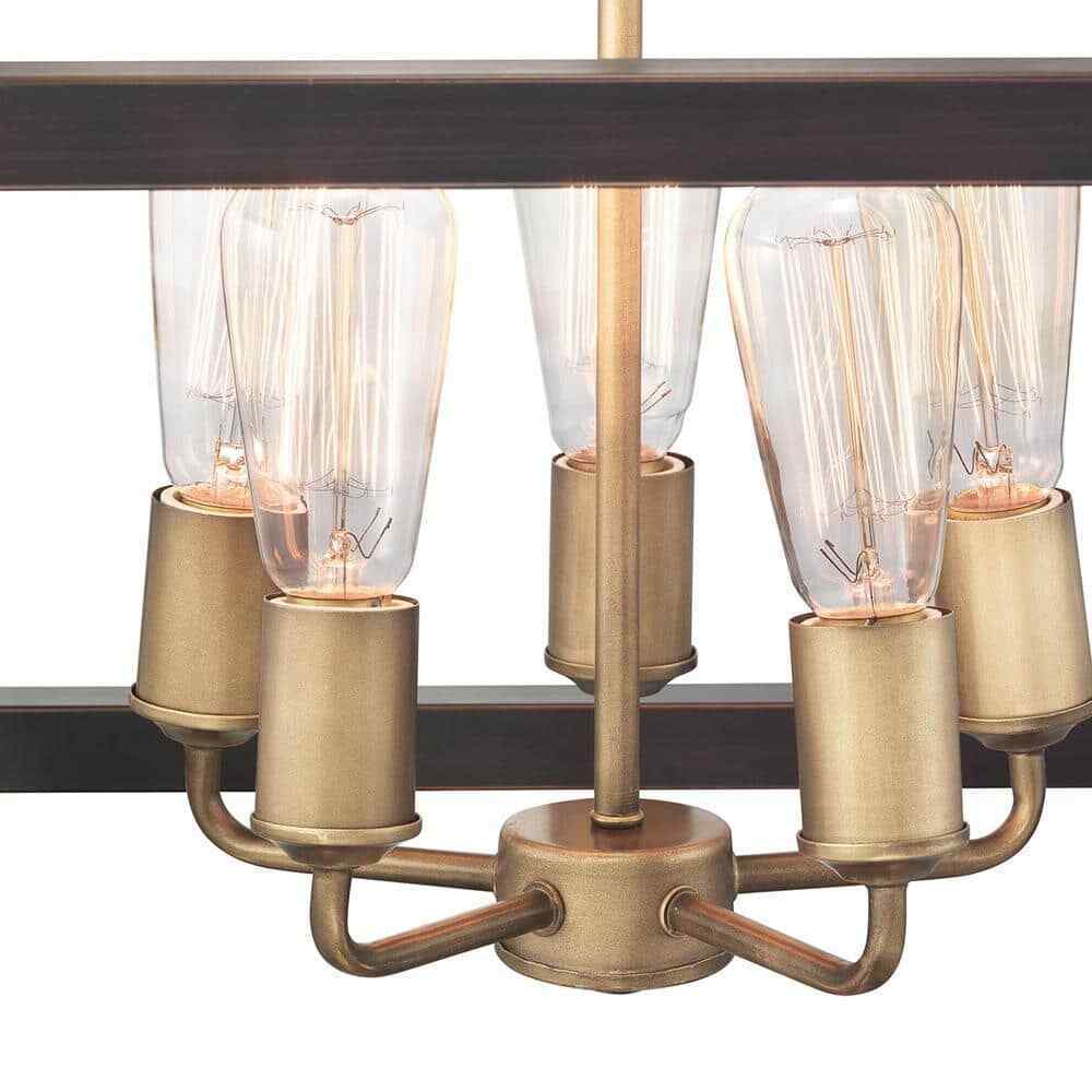 Hampton Bay Boswell Quarter 20 in. 5-Light Gold Farmhouse Square Chandelier
