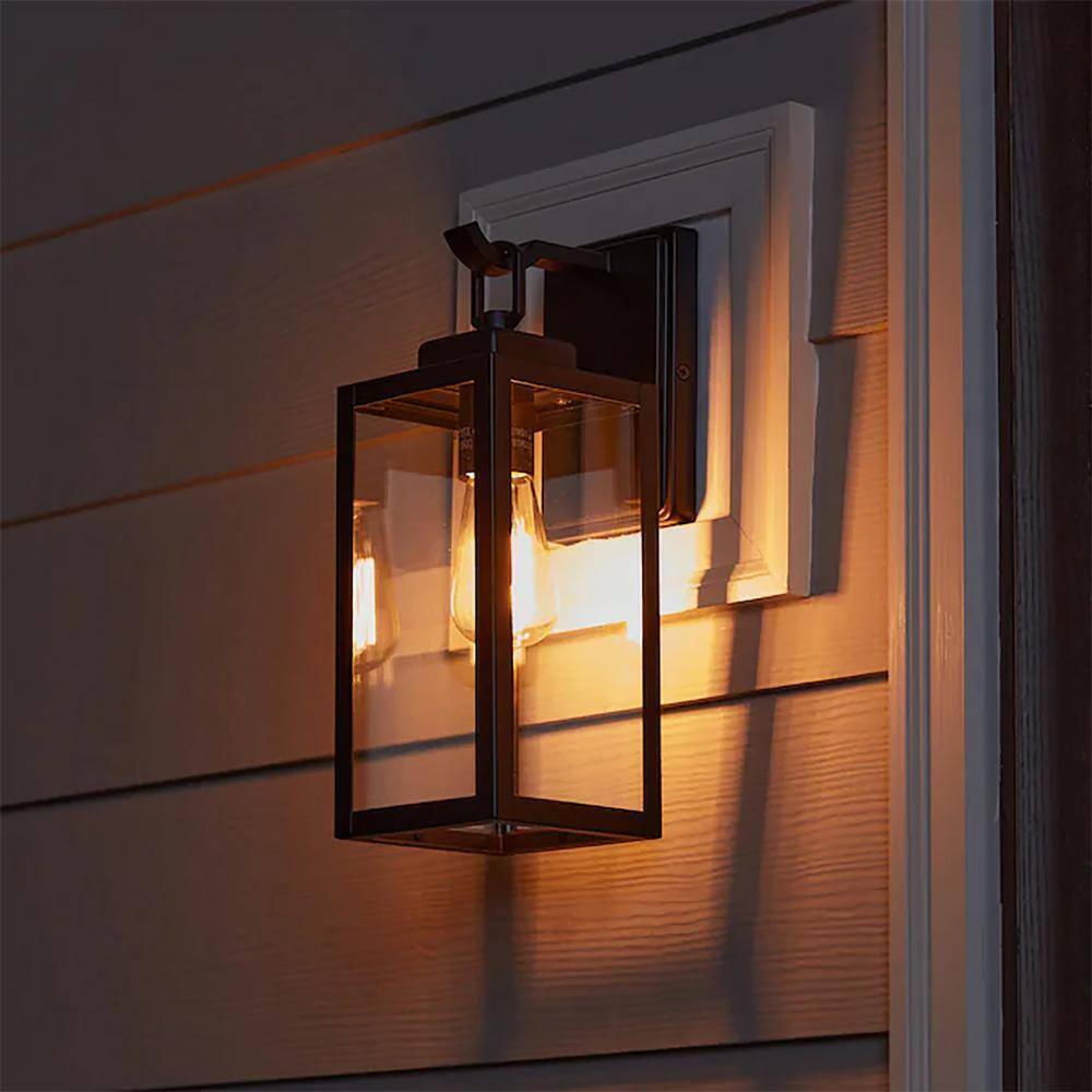 Dawn 13 in. 1-Light Matte Black Hardwired Outdoor Wall Lantern Modern Sconce