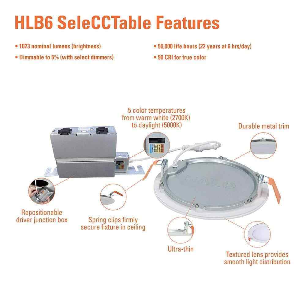 HALO HLB Series 6 in. Canless Dimmable Indoor Outdoor LED Recessed Light Kit