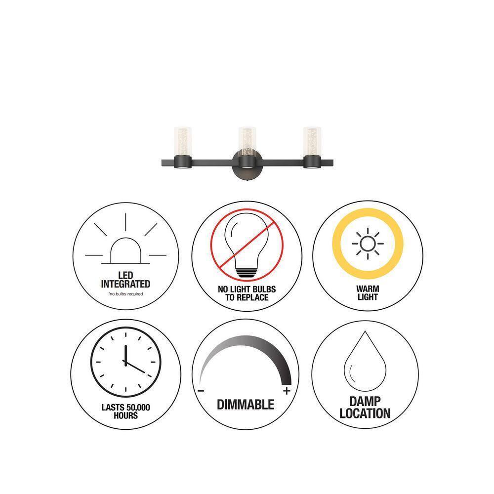 Artika Essence 27 in. 3-Light Integrated LED Black Vanity Light Bar Wall Fixture