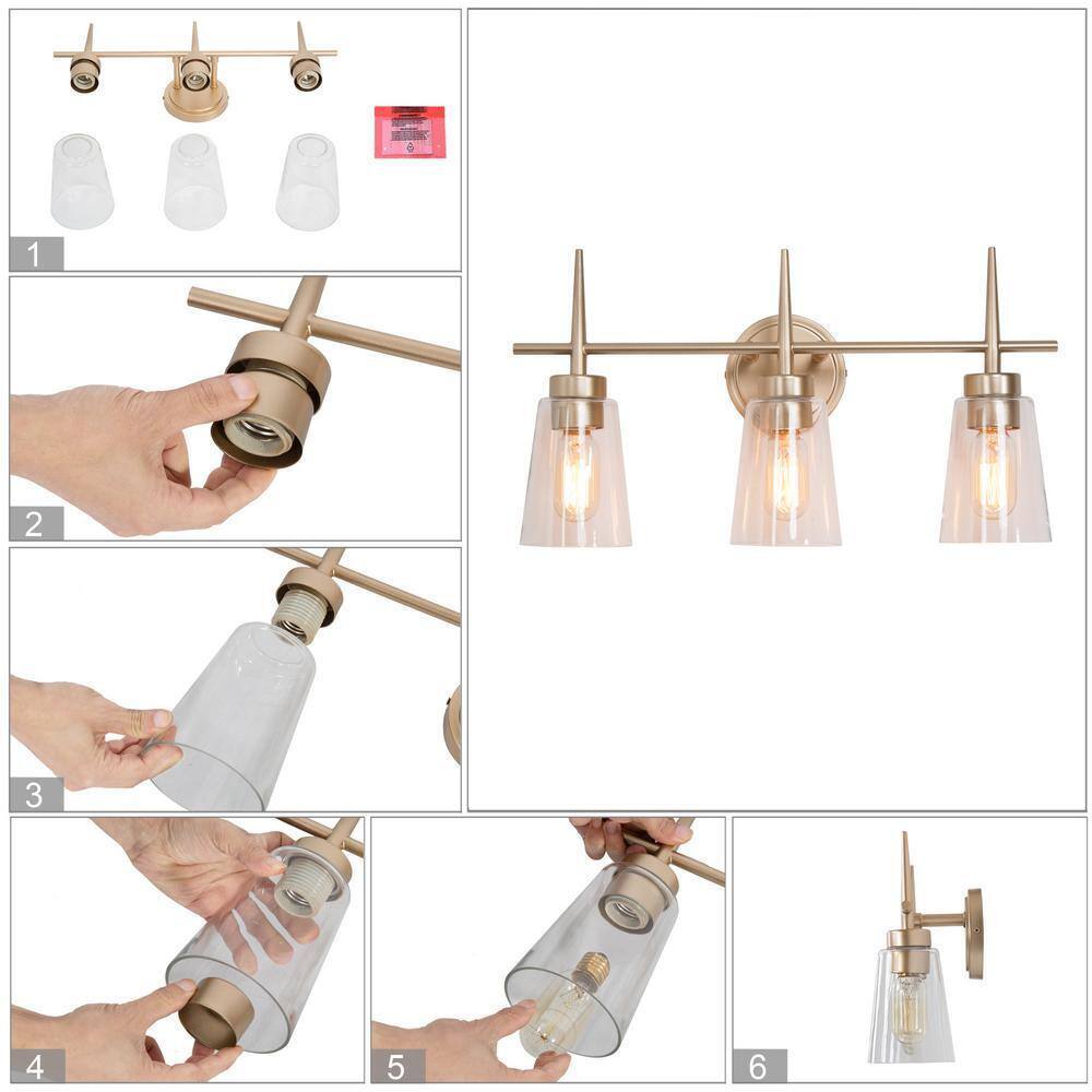 Uolfin Gold Bathroom Vanity Light Dule 3-Light Modern Bell Brass Light Bar