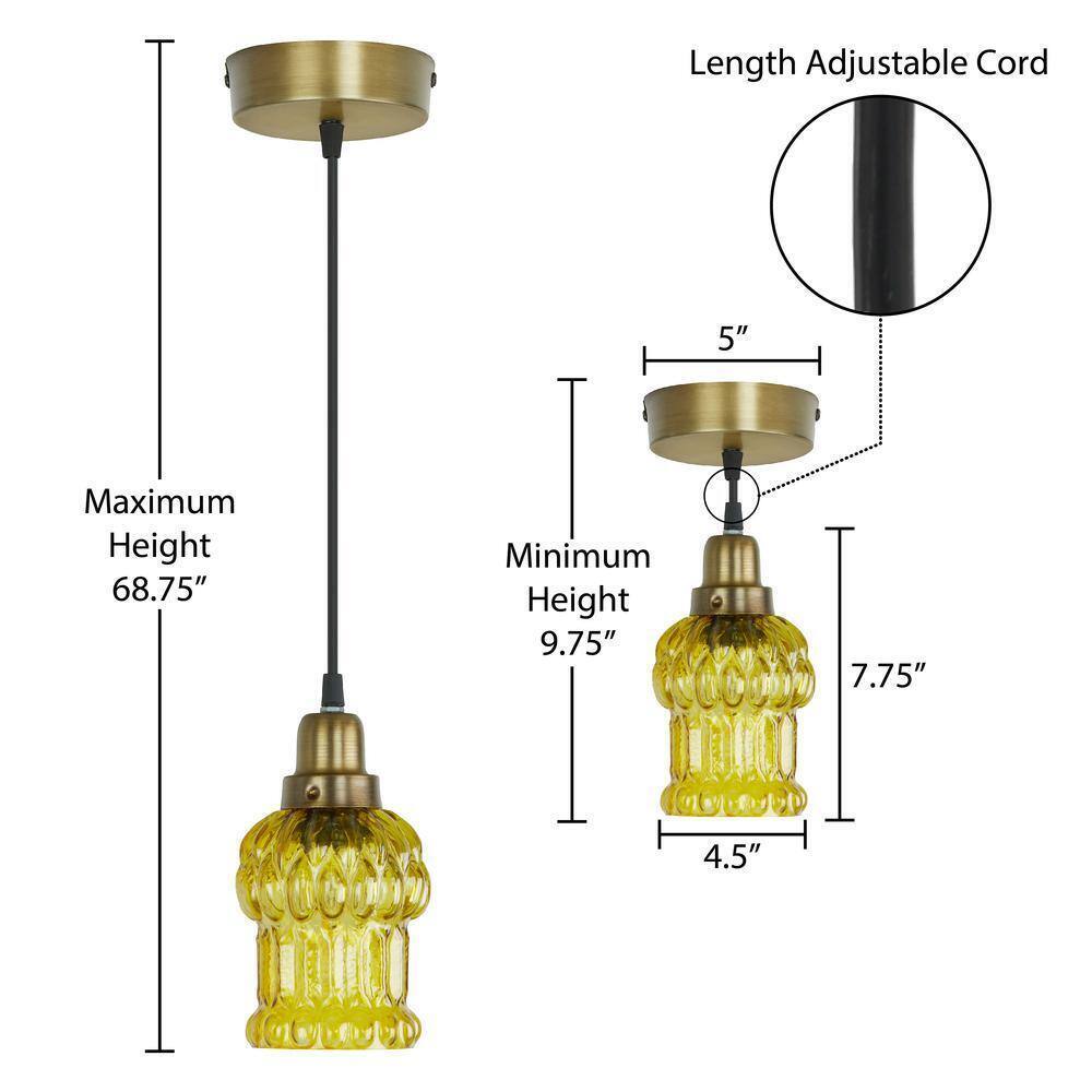 River of Goods Diane 1-Light Gold Textured Shaded Glass Cylinder Pendant Light