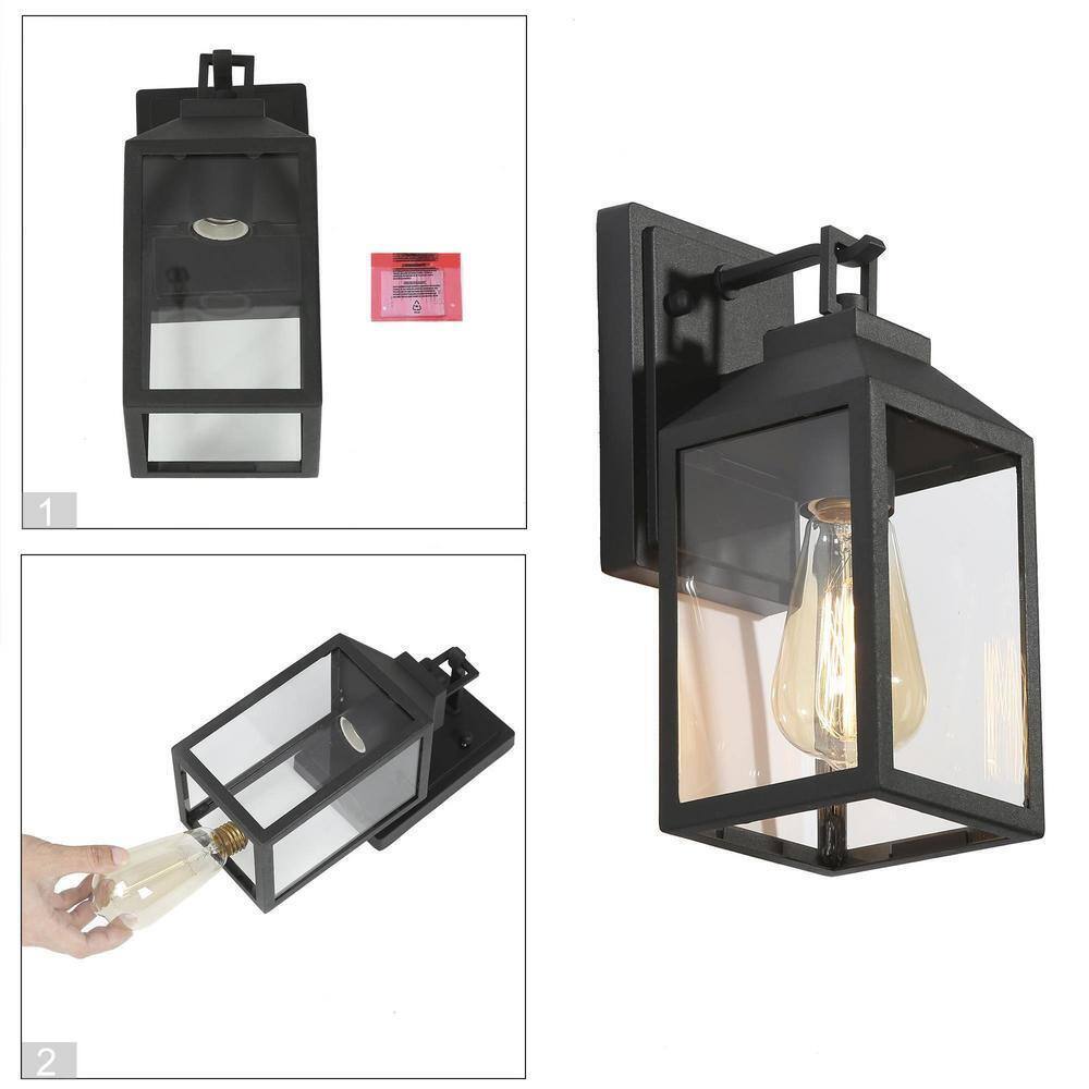 LNC Industrial Textured Black Outdoor Lantern Sconce w/ Clear Glass Shade