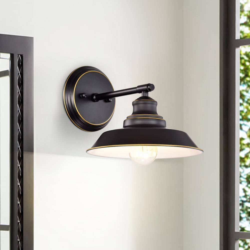 Tatahance 8.75 in. W 2-Light Black Vanity Light with Metal Shade Set of 2