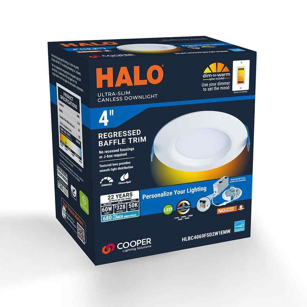 HALO HLBC 4 in. Ultra-Slim Regressed LED Downlight Selectable CCT w/ D2W Option