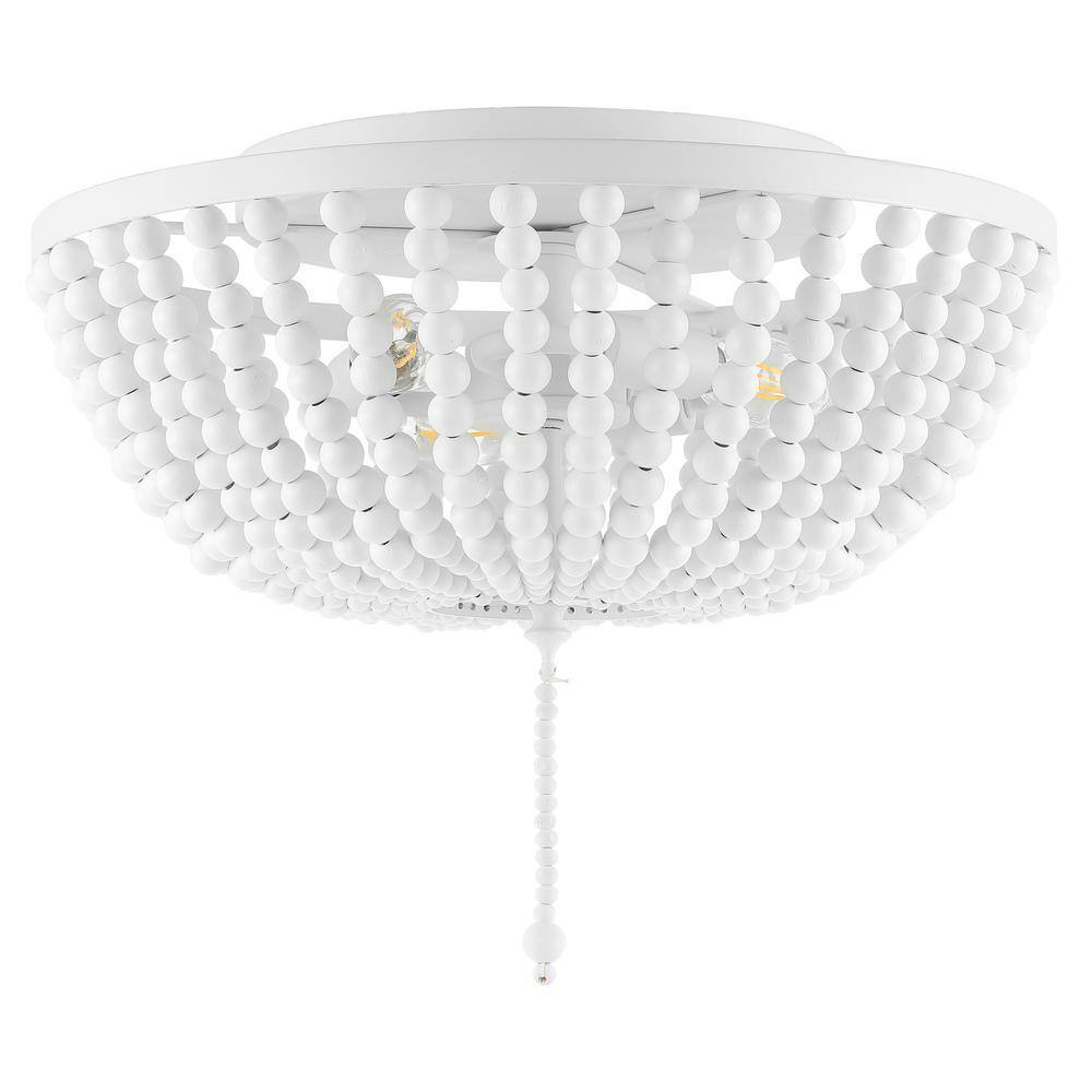 JONATHAN Y Allison 15 in. White Wood Beaded/Metal LED Flush Mount JYL9019D